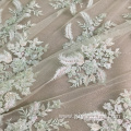 Mint Hand Beaded Embroidery Lace Fabric